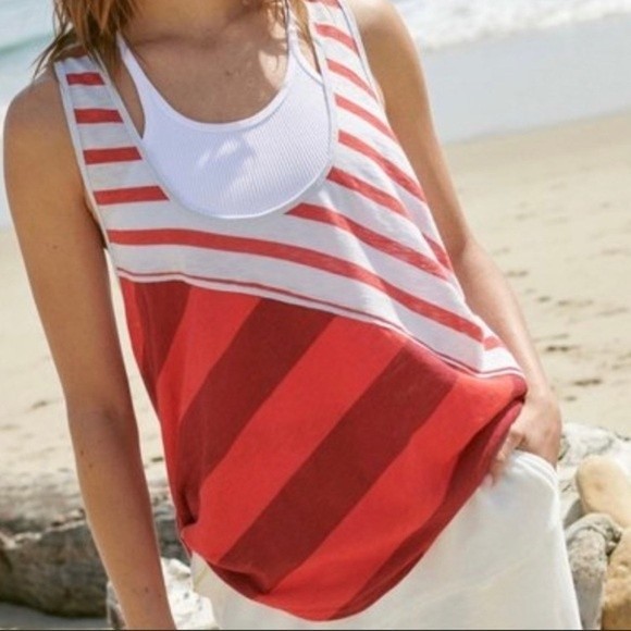 Free People Keep Rolling Racerback Tank Watermelon Wedge Combo Womens Size Small - Picture 1 of 15